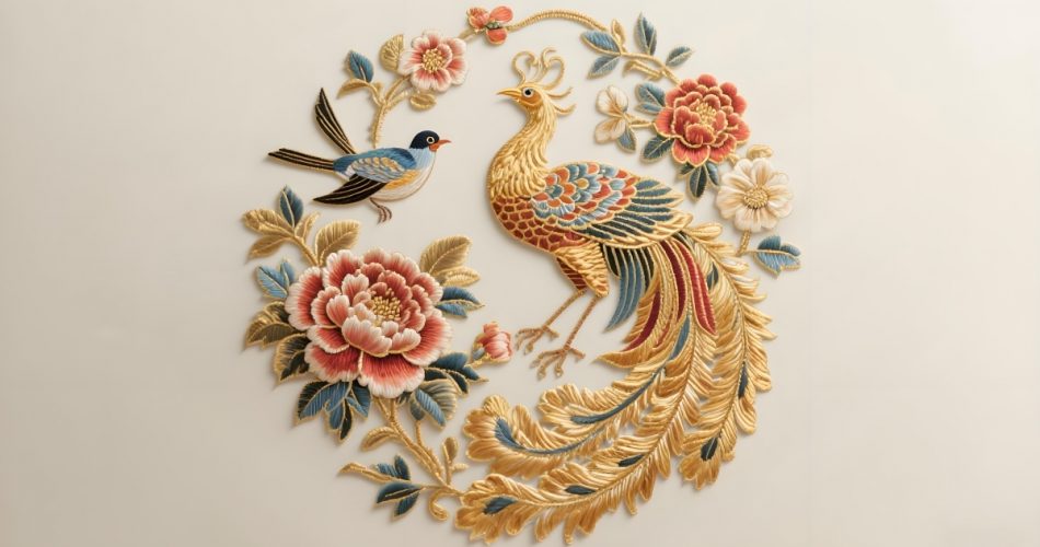 chinese embroidery phoenix and peony embroidery