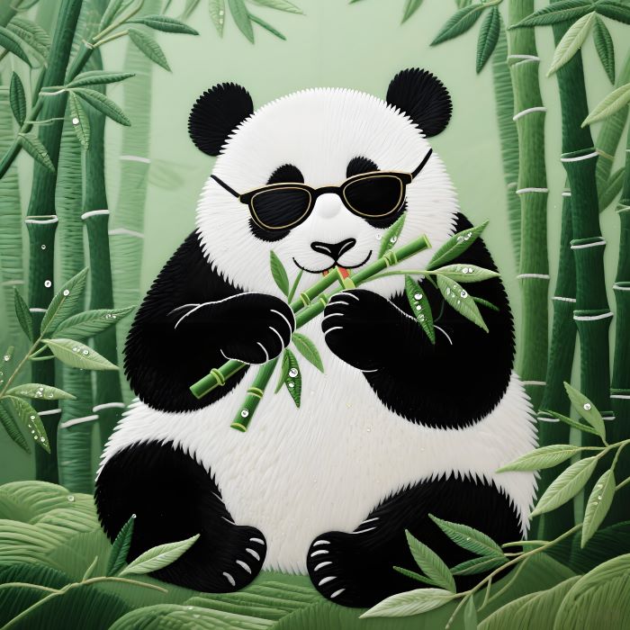 shu embroidery the panda eating bamboo